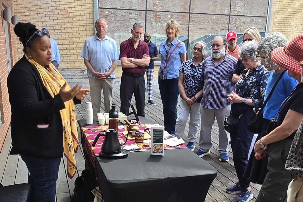 Tea Sommelier and founder of Mawe Apothecary, Rockie G educates community members about medicinal herbs and teas on the terrace of our soon-to-be SAAACAM’s new home on East Houston Street.