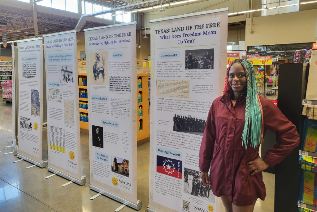 As both a student and H-E-B employee, she advocated for the “Freedom” pop-up exhibit to be displayed at her store.