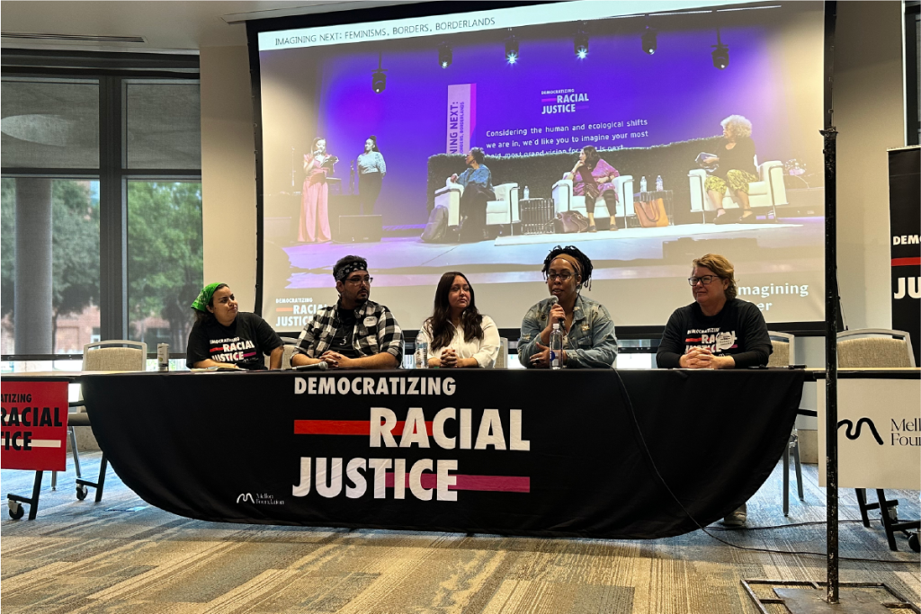 Pesha Mabrie participating in a panel discussion. The discussion included SAAACAM’s partnership with UTSA African American Studies to present a class researching San Antonio’s safe spots for Negro Motorists.