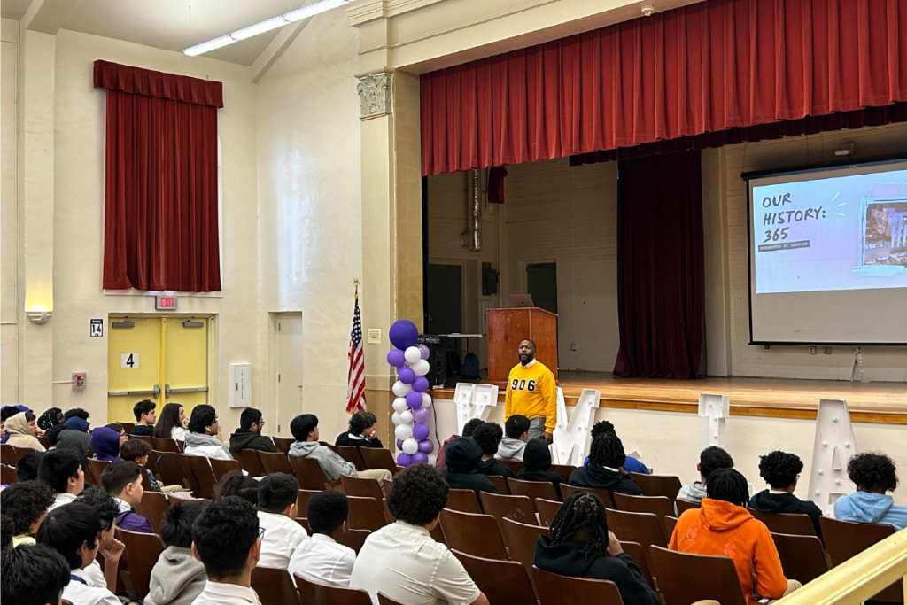 Jeff May inspiring students at the Young Men’s Leadership Academy.