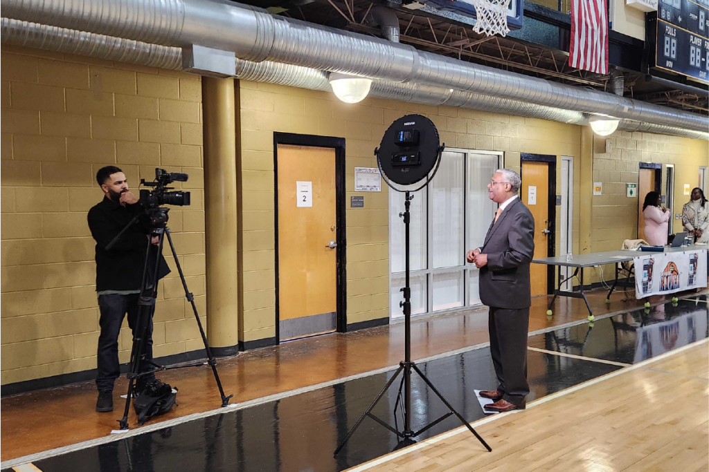 Capturing a video statement from the Rev. Dr. Kenneth Kemp, pastor of Antioch Missionary Baptist Church.