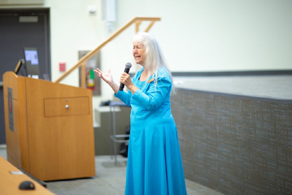 Sister Martha Kirk from the University of the Incarnate Word, welcome community members to the campus for the exhibit design charette.